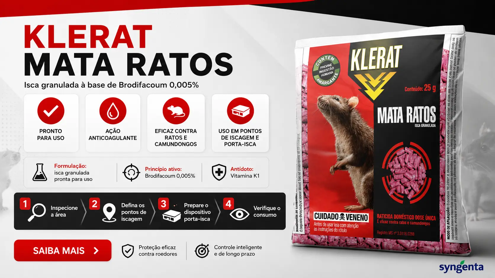 Klerat Mata Ratos - controle profissional de pragas